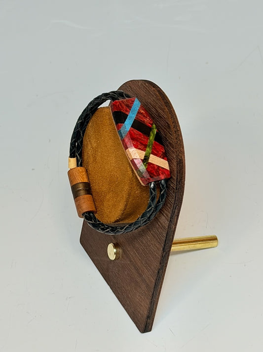 X SMALL ABSTRACT MIXED MEDIA WOOD BRACELET WITH MAGNETIC CLASP NL358