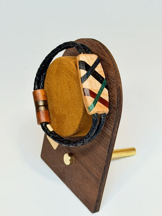 SMALL ABSTRACT MIXED MEDIA WOOD BRACELET WITH MAGNETIC CLASP NL367