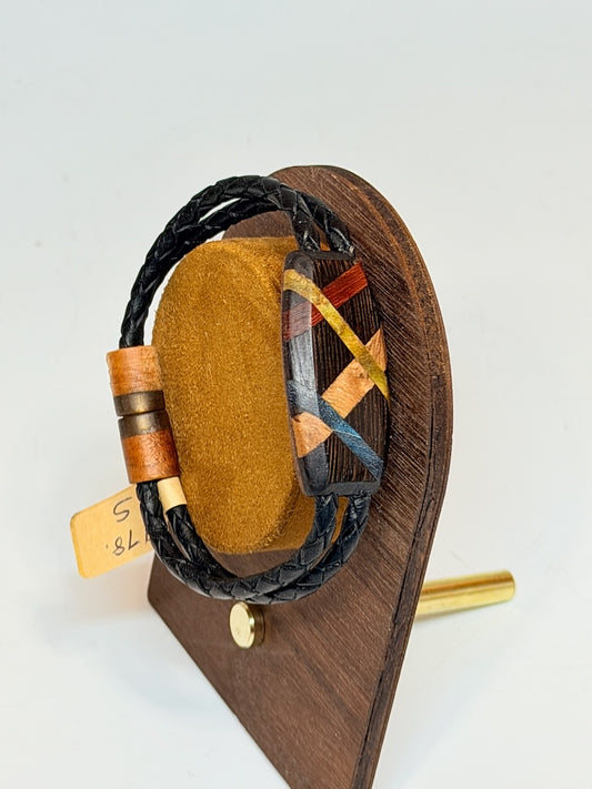 SMALL ABSTRACT MIXED MEDIA WOOD BRACELET WITH MAGNETIC CLASP NL368