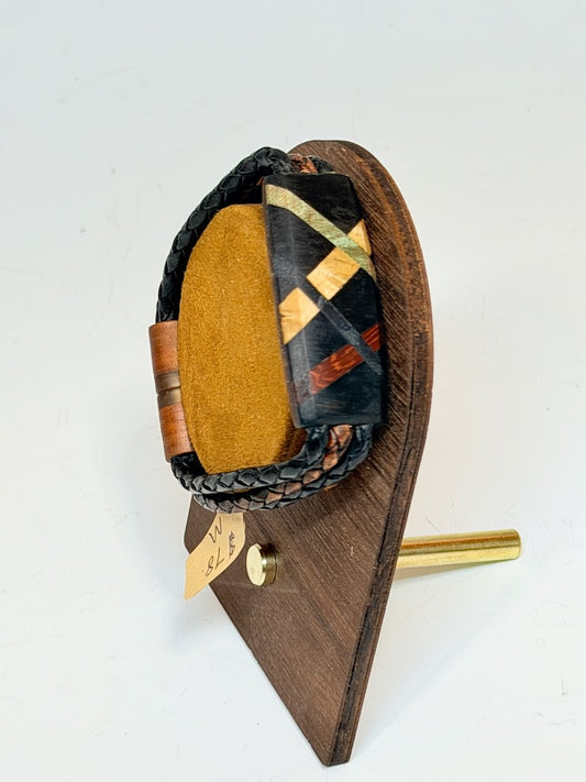 MEDIUM ABSTRACT MIXED MEDIA WOOD BRACELET WITH MAGNETIC CLASP NL377
