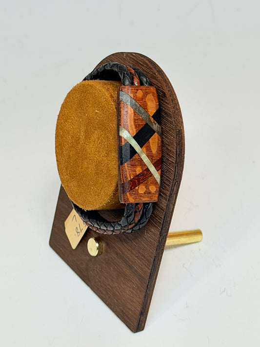 LARGE ABSTRACT MIXED MEDIA WOOD BRACELET WITH MAGNETIC CLASP NL385