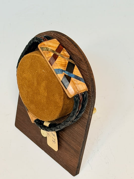 LARGE ABSTRACT MIXED MEDIA WOOD BRACELET WITH MAGNETIC CLASP NL386