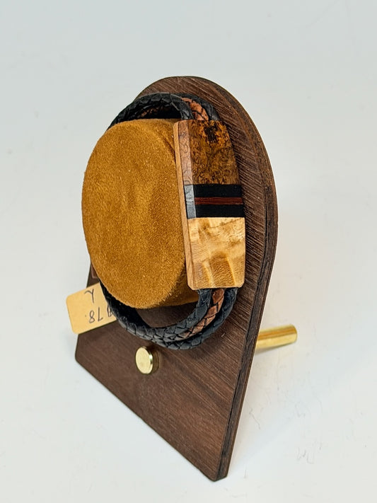 LARGE SYMMETRY MIXED MEDIA WOOD BRACELET WITH MAGNETIC CLASP NL392