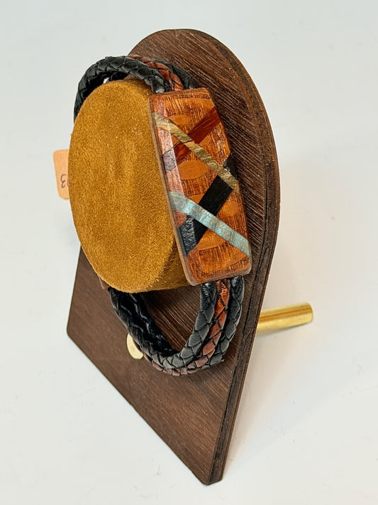 X-LARGE ABSTRACT MIXED MEDIA WOOD BRACELET WITH MAGNETIC CLASP NL393