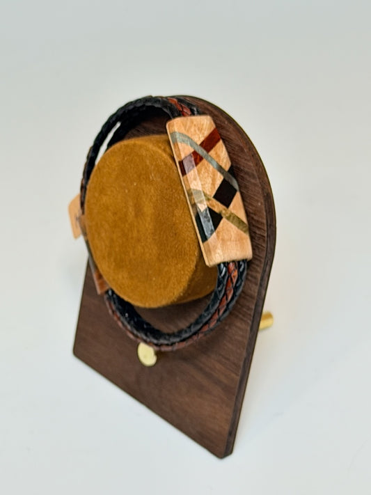 X-LARGE ABSTRACT MIXED MEDIA WOOD BRACELET WITH MAGNETIC CLASP NL394