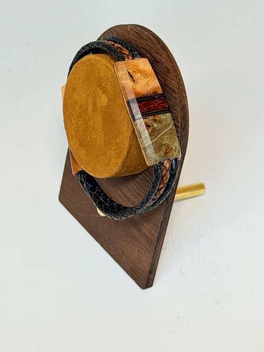 X-LARGE SYMMETRY MIXED MEDIA WOOD BRACELET WITH MAGNETIC CLASP NL399