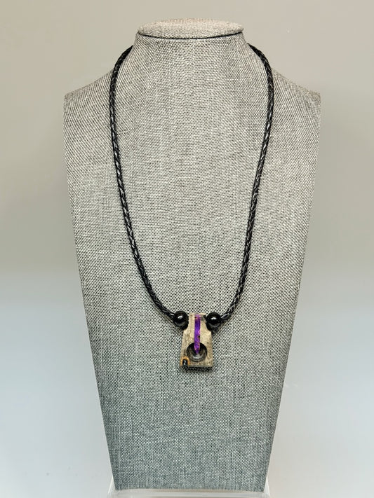 NEXUS MIXED MEDIA AND WOOD NECKLACE WITH STAINLESS STEEL CLOSURE - NL410
