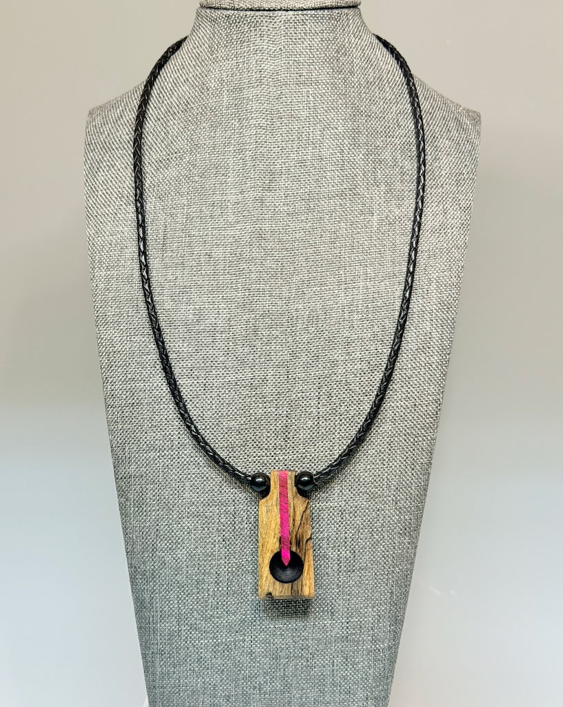 NEXUS MIXED MEDIA AND WOOD NECKLACE WITH STAINLESS STEEL CLOSURE - NL416