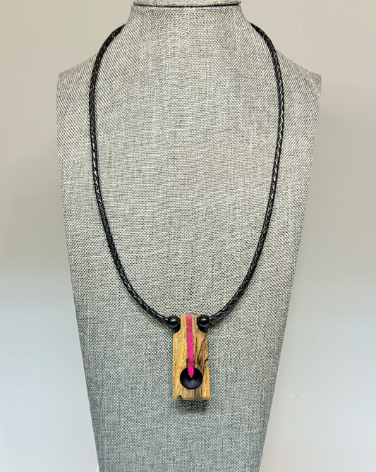 NEXUS MIXED MEDIA AND WOOD NECKLACE WITH STAINLESS STEEL CLOSURE - NL416