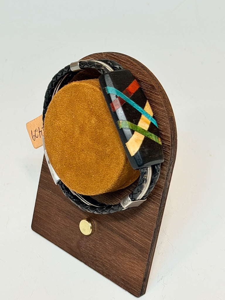 LARGE ABSTRACT RIFFS MIXED MEDIA WOOD BRACELET NL429