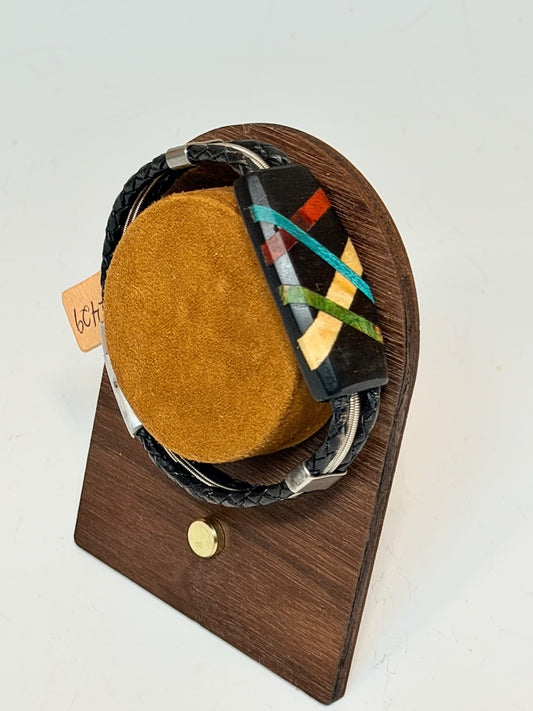 LARGE ABSTRACT RIFFS MIXED MEDIA WOOD BRACELET NL429