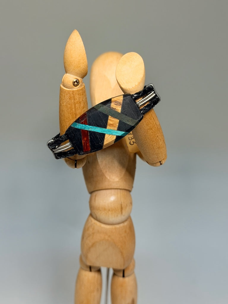 X SMALL ABSTRACT MIXED MEDIA WOOD BRACELET WITH SLIDE CLASP NL435
