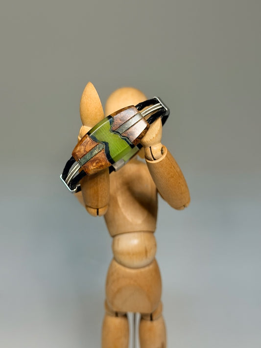 SMALL RIVER II MIXED MEDIA WOOD BRACELET WITH SLIDE CLASP NL442