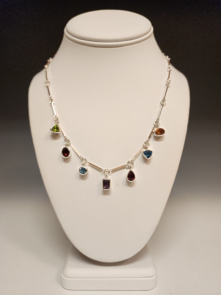 MULTI-STONE AND STERLING SILVER HANDMADE NECKLACE- NM482N