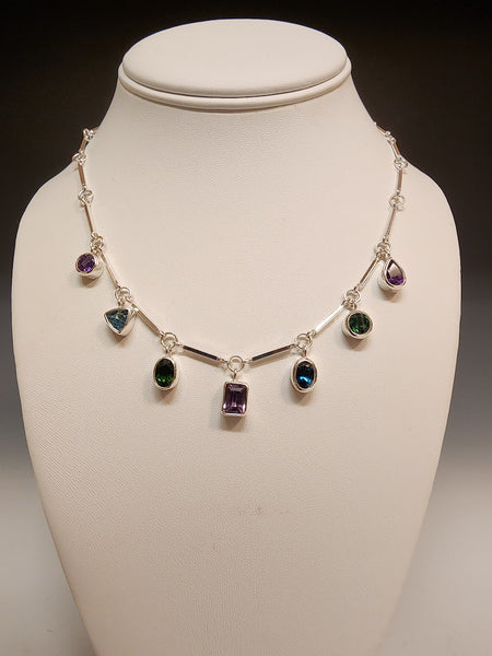 MULTI-STONE AND STERLING SILVER HANDMADE NECKLACE- NM483N