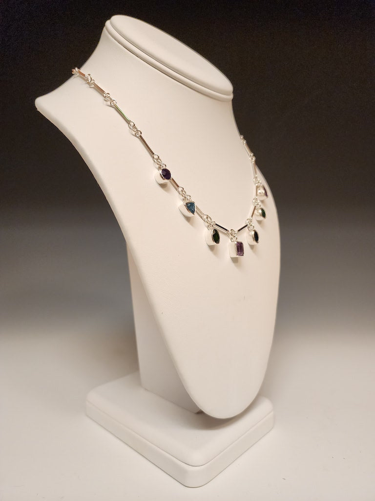 MULTI-STONE AND STERLING SILVER HANDMADE NECKLACE- NM483N