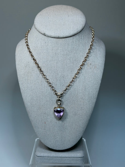 STERLING SILVER AMETHYST NECKLACE WITH HANDMADE HAMMERED CHAIN NM110N