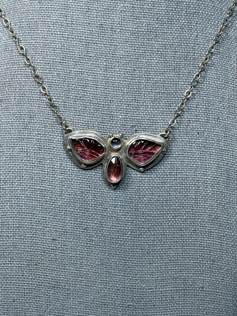 STERLING SILVER TOURMALINE AND IOLITE MOTH NECKLACE NM185N
