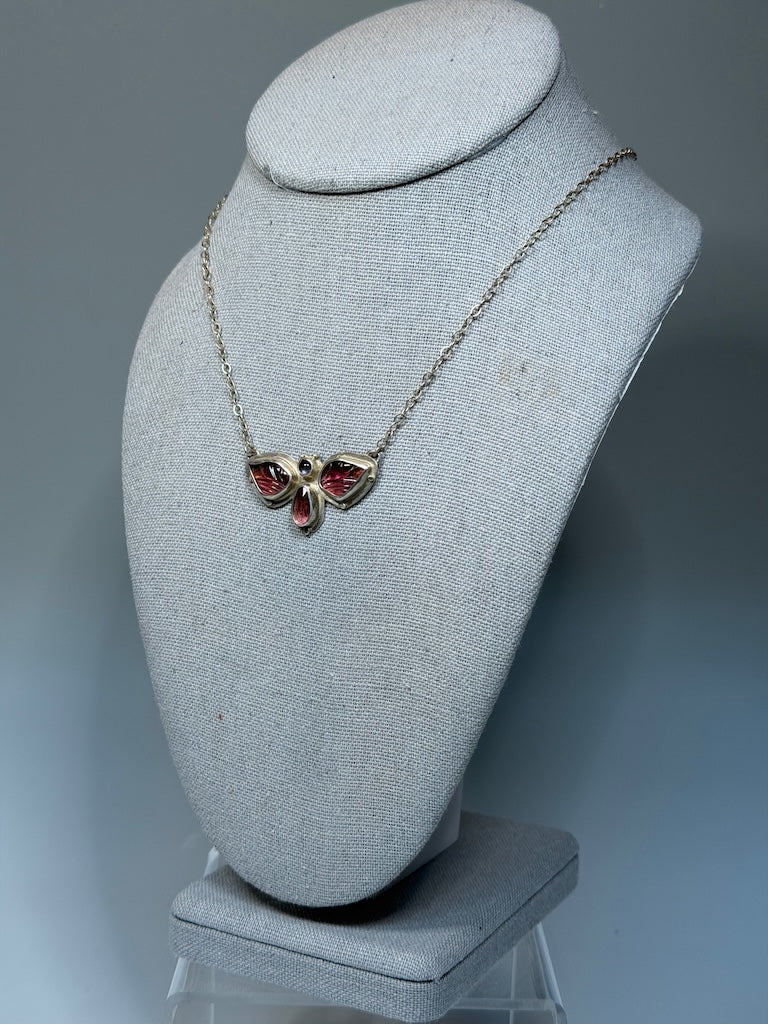 STERLING SILVER TOURMALINE AND IOLITE MOTH NECKLACE NM185N