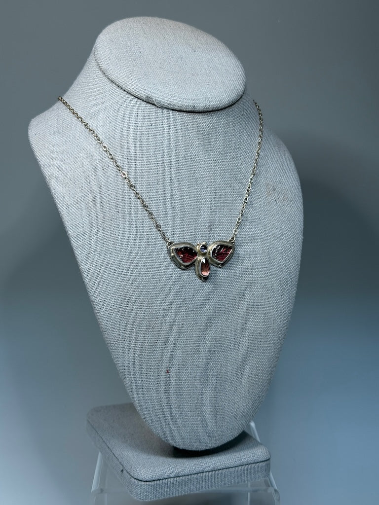 STERLING SILVER TOURMALINE AND IOLITE MOTH NECKLACE NM185N