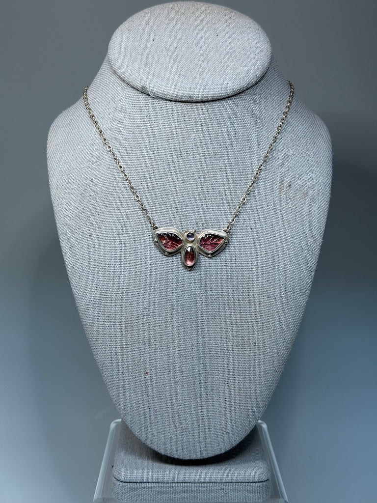 STERLING SILVER TOURMALINE AND IOLITE MOTH NECKLACE NM185N