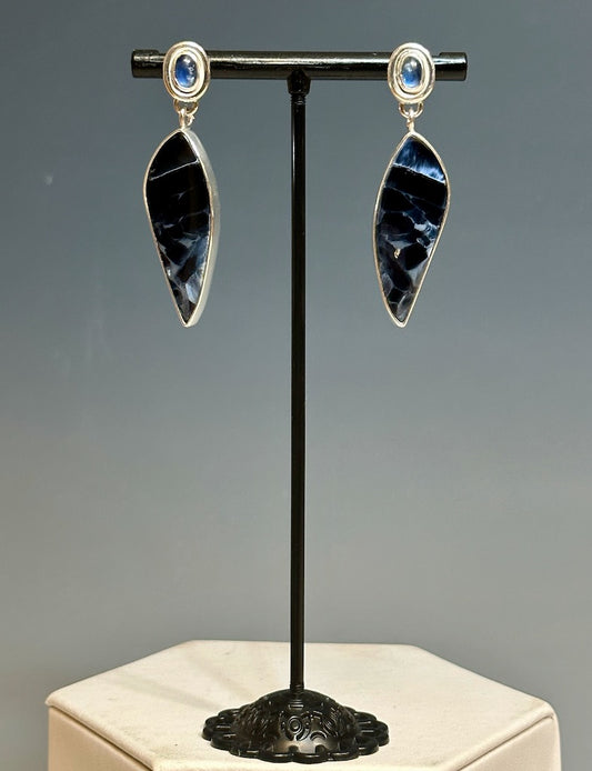 PIETRESITE AND BLUE SAPPHIRE STERLING SILVER Earrings NM508E