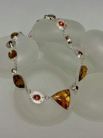DENDRITIC AGATE AND HESSONITE GARNET Necklace with Sterling Silver Chain - NM537N