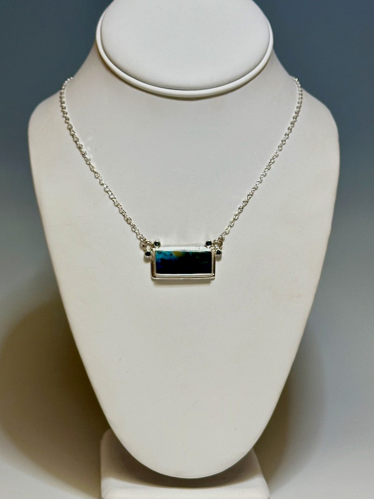 BLUE OPALIZED PETRIFIED WOOD AND BLUE TOPAZ Necklace with Sterling Silver Chain - NM538N