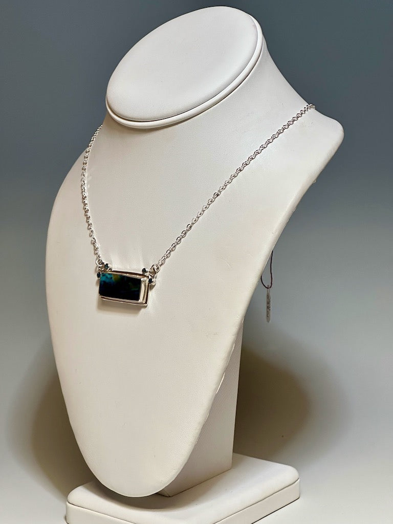 BLUE OPALIZED PETRIFIED WOOD AND BLUE TOPAZ Necklace with Sterling Silver Chain - NM538N