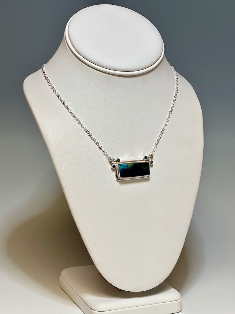 BLUE OPALIZED PETRIFIED WOOD AND BLUE TOPAZ Necklace with Sterling Silver Chain - NM538N