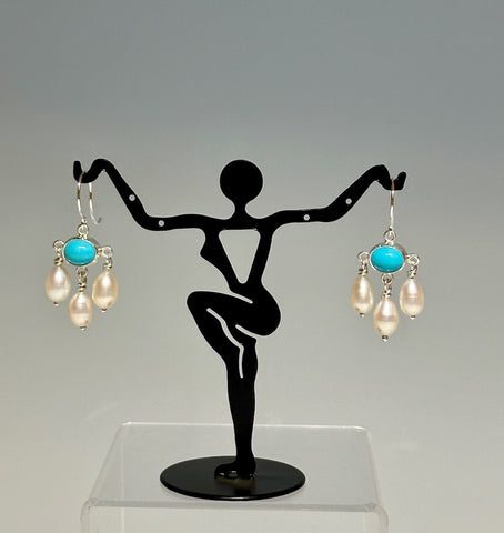 TURQUOISE AND PEARL Sterling Silver Earrings  NM545E