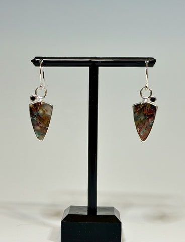Copy of OPALIZED PETRIFIED WOOD WITH COPPER AND RED GARNET Sterling Silver Earrings  NM542E