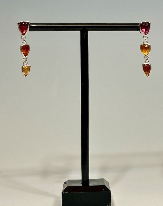 PINK AND HESSONITE GARNET Sterling Silver Earrings  NM546E