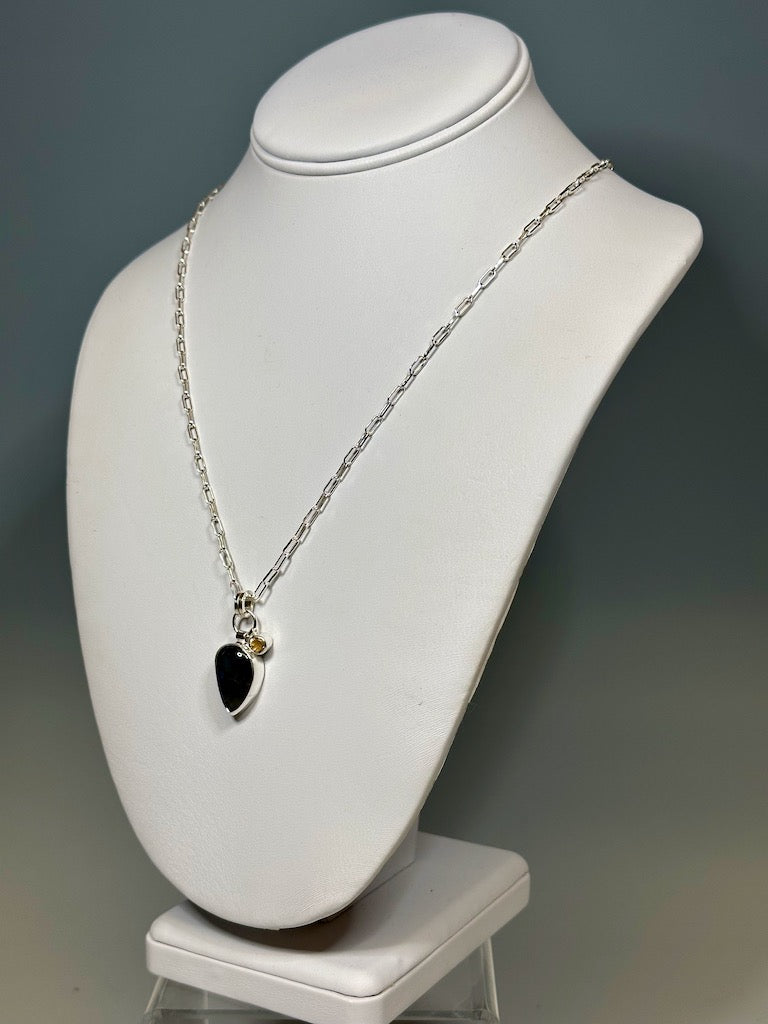 LABRADORITE AND CITRINE STERLING SILVER NECKLACE - NM561N