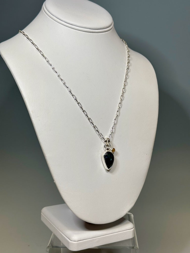 LABRADORITE AND CITRINE STERLING SILVER NECKLACE - NM561N