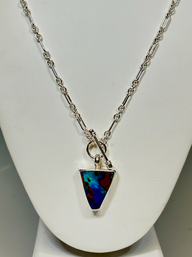 BOULDER OPAL AND BLUE TOPAZ FRONT TOGGLE STERLING SILVER NECKLACE - NM578N