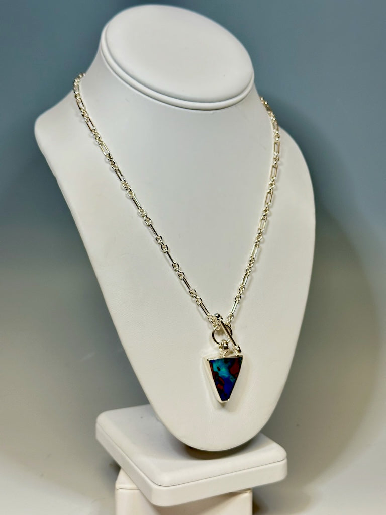 BOULDER OPAL AND BLUE TOPAZ FRONT TOGGLE STERLING SILVER NECKLACE - NM578N