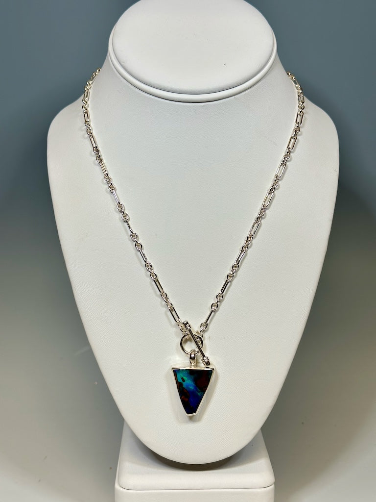 BOULDER OPAL AND BLUE TOPAZ FRONT TOGGLE STERLING SILVER NECKLACE - NM578N