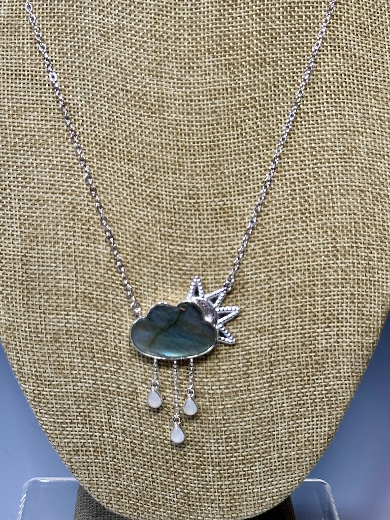 LABRADORITE AND MOONSTONE COULD/RAIN/SUN NECKLACE NM581N