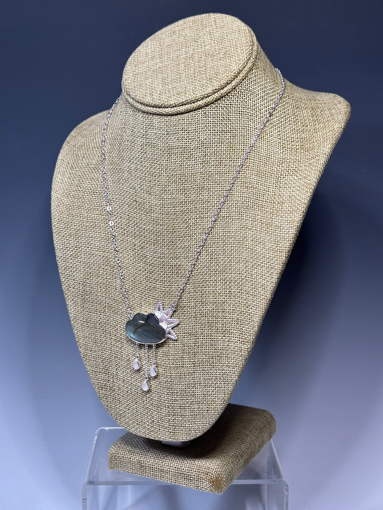 LABRADORITE AND MOONSTONE COULD/RAIN/SUN NECKLACE NM581N