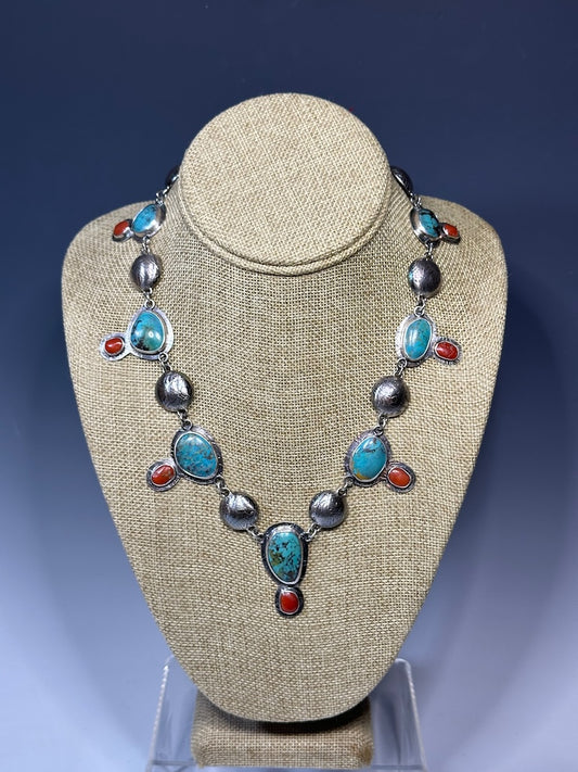 TURQUOISE AND VINTAGE CORAL NECKLACE NM582N