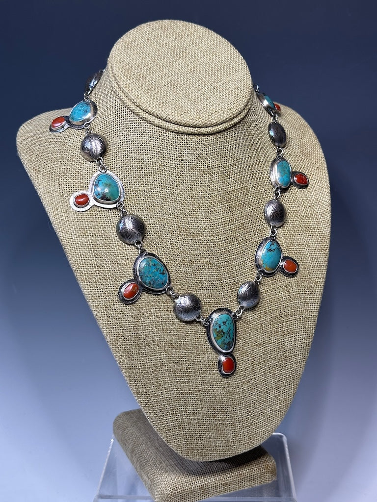 TURQUOISE AND VINTAGE CORAL NECKLACE NM582N