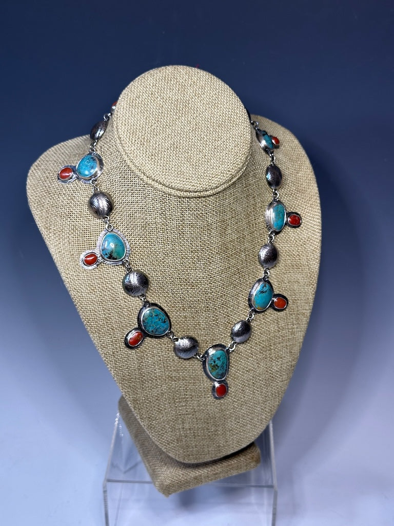 TURQUOISE AND VINTAGE CORAL NECKLACE NM582N