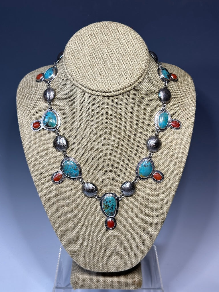 TURQUOISE AND VINTAGE CORAL NECKLACE NM582N