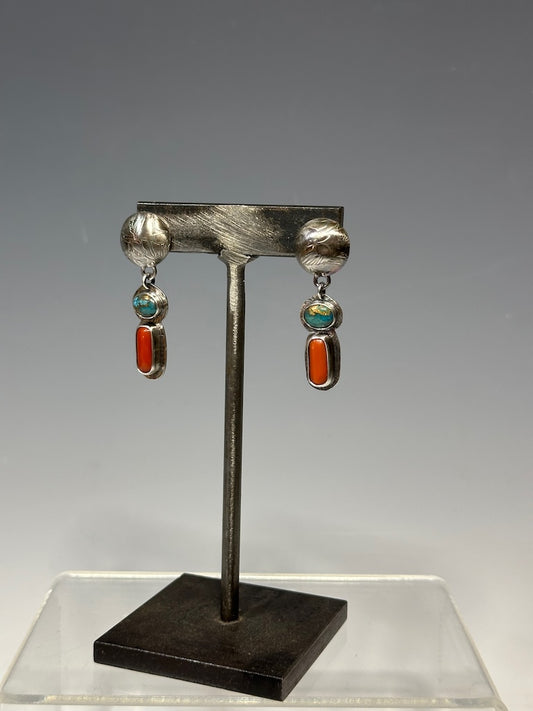 TURQUOISE AND VINTAGE CORAL EARRINGS NM583E