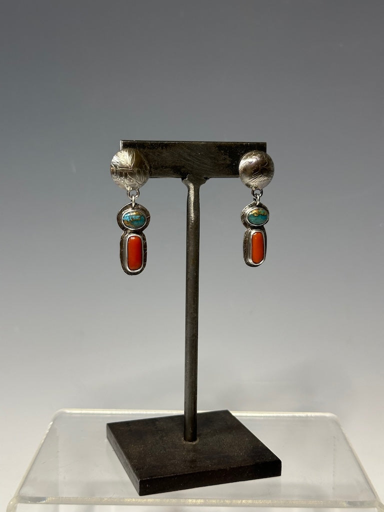 TURQUOISE AND VINTAGE CORAL EARRINGS NM583E