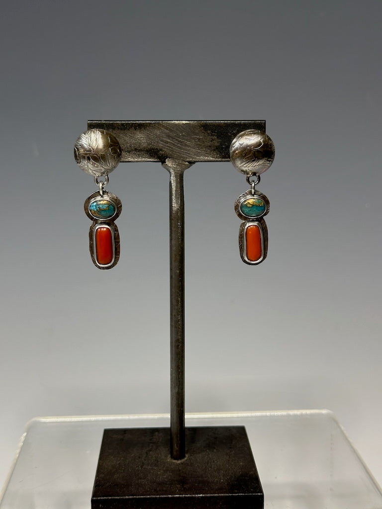 TURQUOISE AND VINTAGE CORAL EARRINGS NM583E