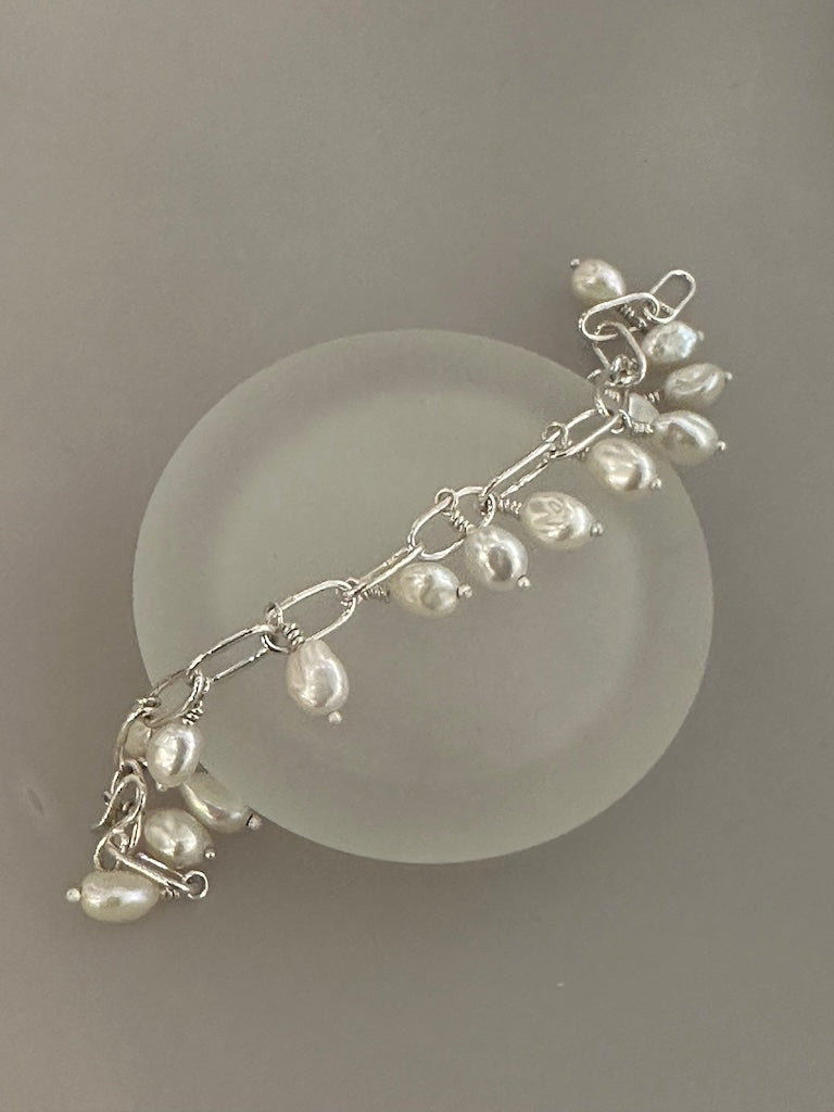 PEARL AND STERLING SILVER LINK BRACELET NM590B