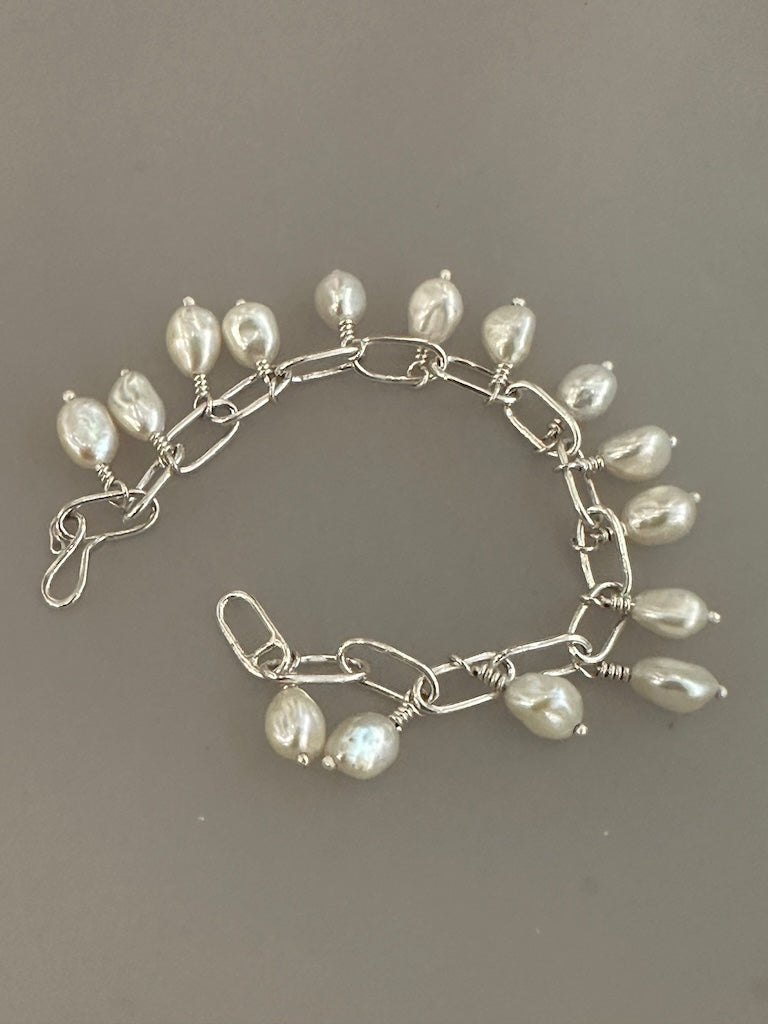 PEARL AND STERLING SILVER LINK BRACELET NM590B