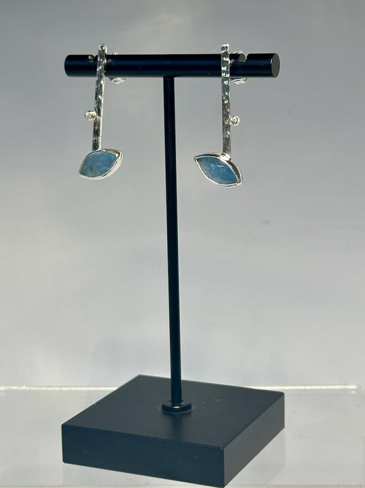 AQUA MARINE, WHITE ZIRCON AND STERLING SILVER POST EARRINGS NM600E